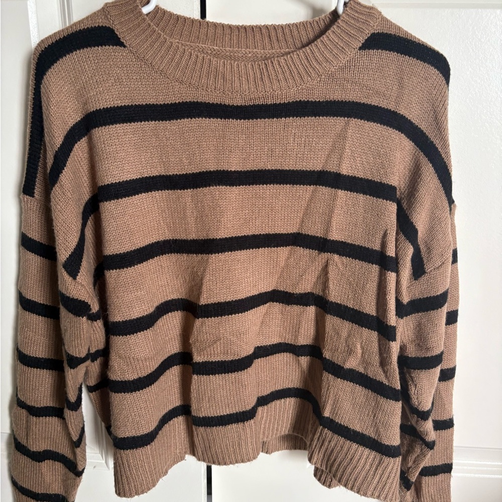 Striped Tan and Black Women's Sweater